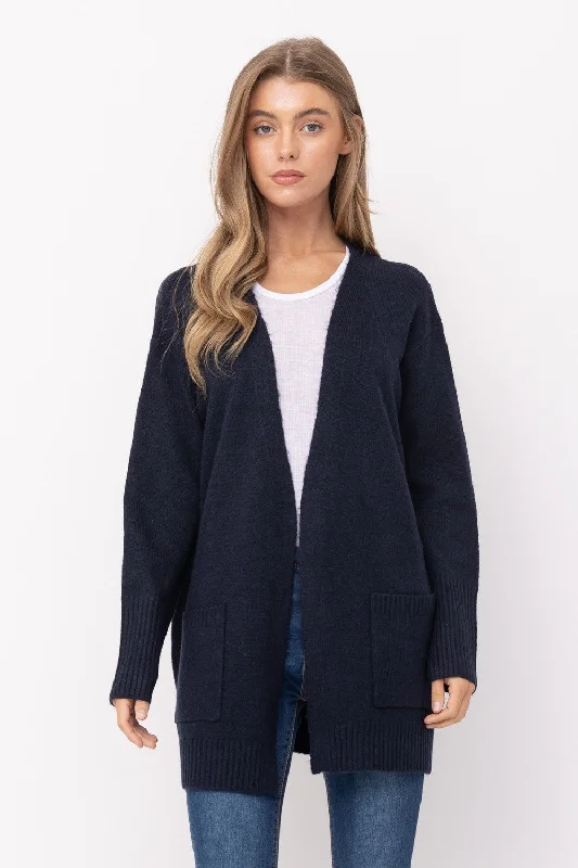 Long Road Ahead Navy Long Sleeve Cardigan (Size XL) Hooded Cardigan Collared Cardigan Shawl Collar