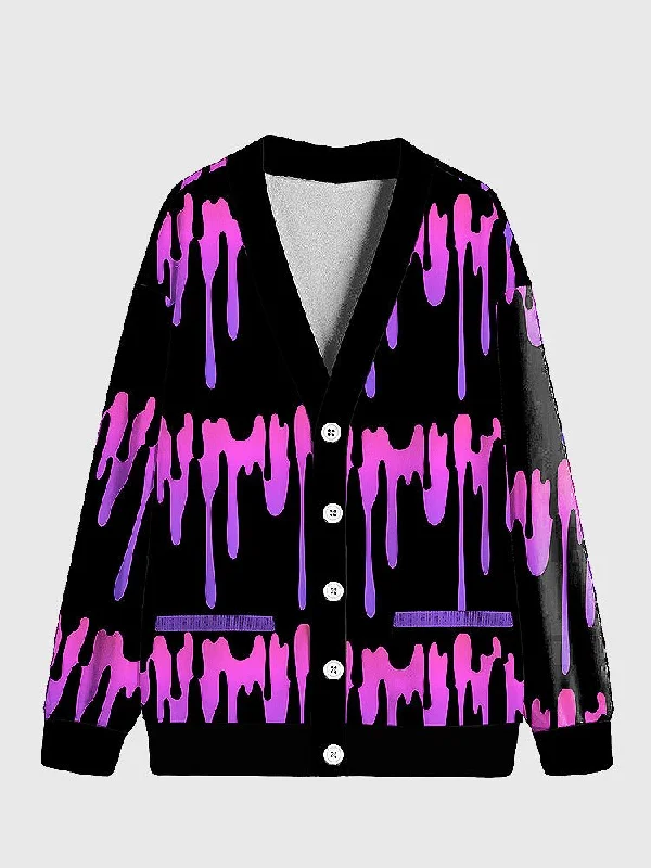 Plus Size Melting Drip Cardigan Solid Print Embellished