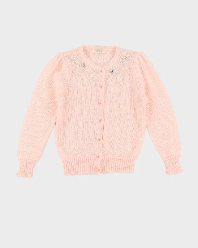 Vintage 1990s Pink Mohair Cardigan - M Open Front Closed Front Wrap Front