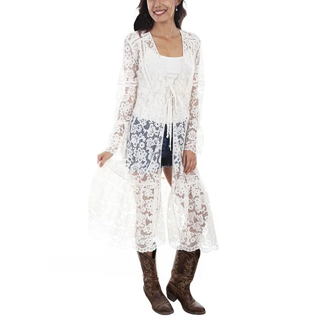 Scully Ladies BOHO Lace Ivory Flare Duster Cardigan HC575 Machine Wash Dry Clean Hand Wash