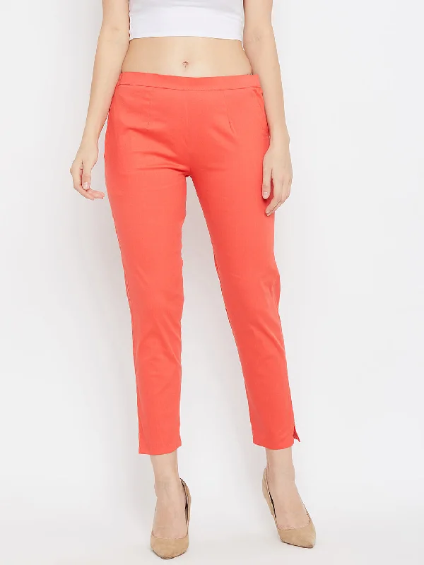 Women Peach Regular Fit Solid Pants Casual Sweatpants Style