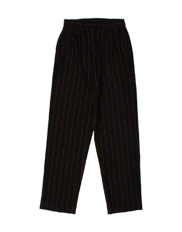 VINTAGE Womens Slim Suit Trousers IT 44 Medium W28 L30 Black Striped Trousers Tapered Slim Fit