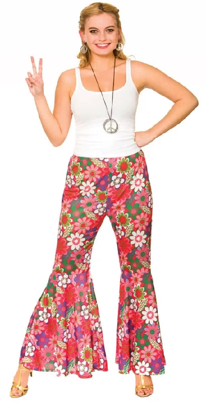 Ladies Flower Power Hippie 60s 70s Trousers Costume Trousers Designer Luxury