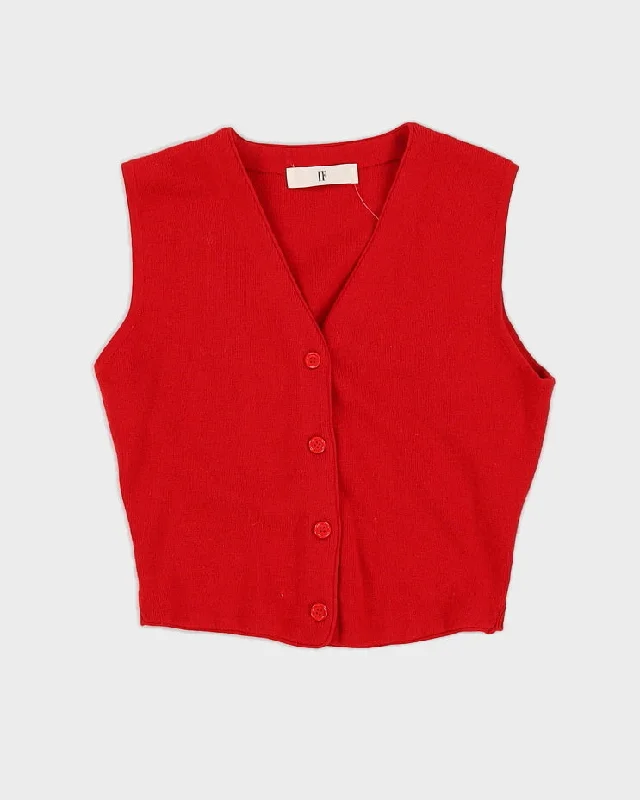 Red Vintage Vest Cardigan - S Collared Crew Neck Turtle Neck