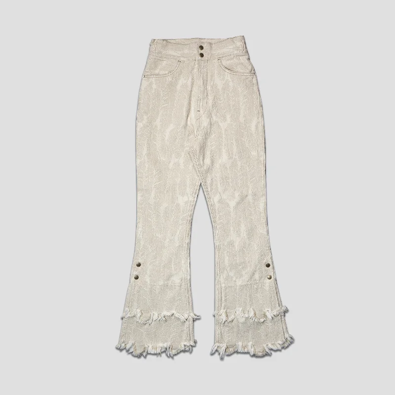 14oz FEATHER WHITE DENIM FLARE PANTS Cozy Lounge Pants