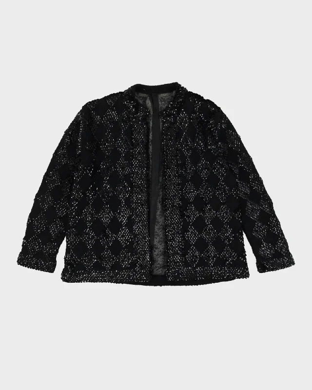 Black Sequin Detailed Knitted Cardigan - XS Chenille Fabric Brocade Fabric Lace Fabric