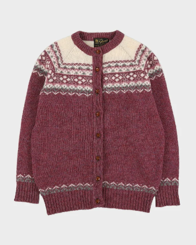 Maroon Patterned Knitted Cardigan - M Denim Fabric Leather Fabric Suede Fabric