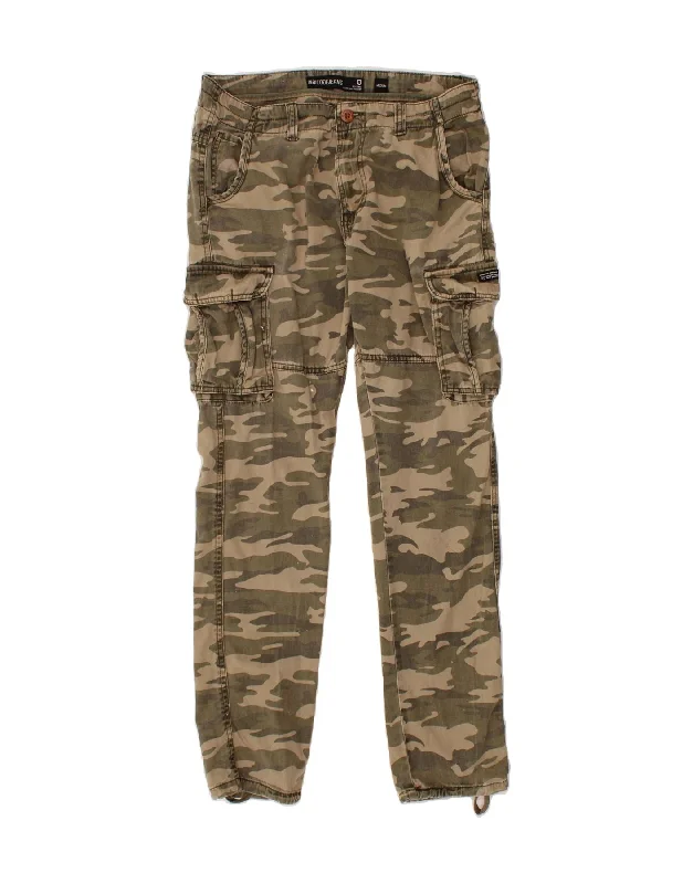 INDICODE JEANS Womens Slim Cargo Trousers Medium W30 L30 Khaki Camouflage Trousers cozy soft