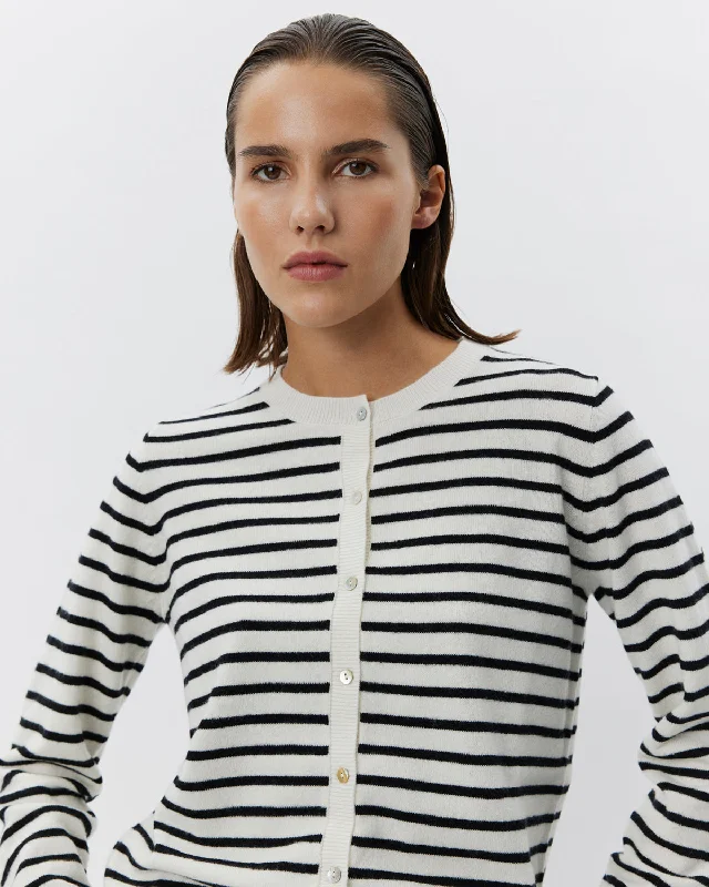 CISSESW STRIPE CARDIGAN - Black Off white Casual Formal Business