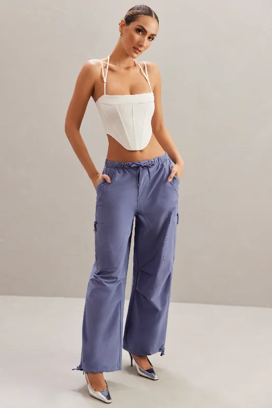 Wide Leg Cargo Trousers in Dusty Blue Trousers Denim Distressed