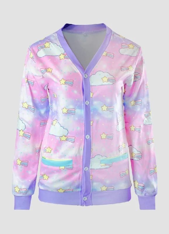 Plus Size Baby Star Kawaii Cardigan Sweater Glossy Satin Silk