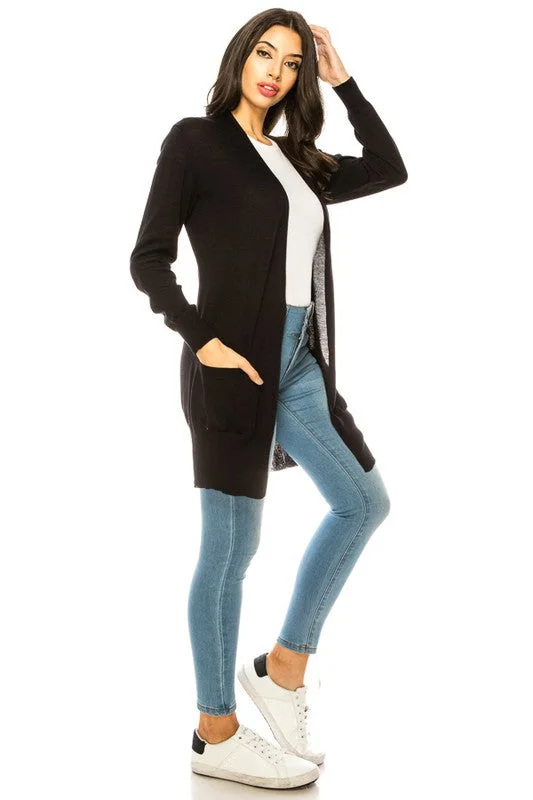 Its Essential To Me Black Knit Cardigan Iron Safe Non-Iron Wrinkle Free