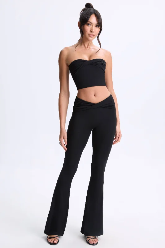 Twist-Front Flared Trousers in Black Trousers Pleated Formal