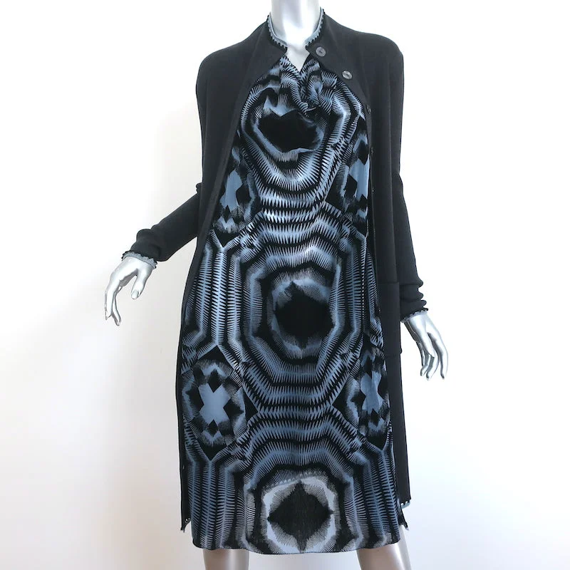 Jean Paul Gaultier Maille Femme Draped Cardigan Dress Charcoal Knit Size Medium Satin Blend Silk Blend Wool Blend