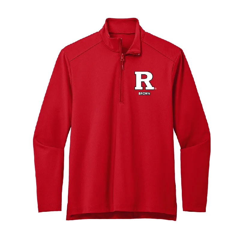 Rutgers - NCAA Women's Track & Field : Celine-Jada Brown - Premium Quarter Zip Jacket Striped Jacket Polka Dot Jacket Floral Jacket