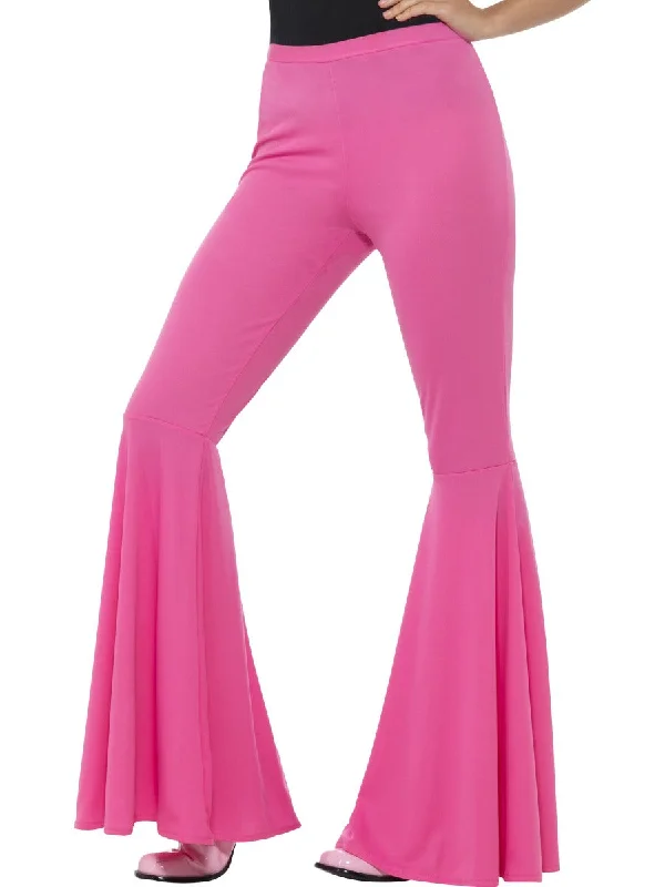 Ladies Pink Flared Trousers Fancy Dress 60s 70s Hippy Disco Costume Trousers stylish elegant