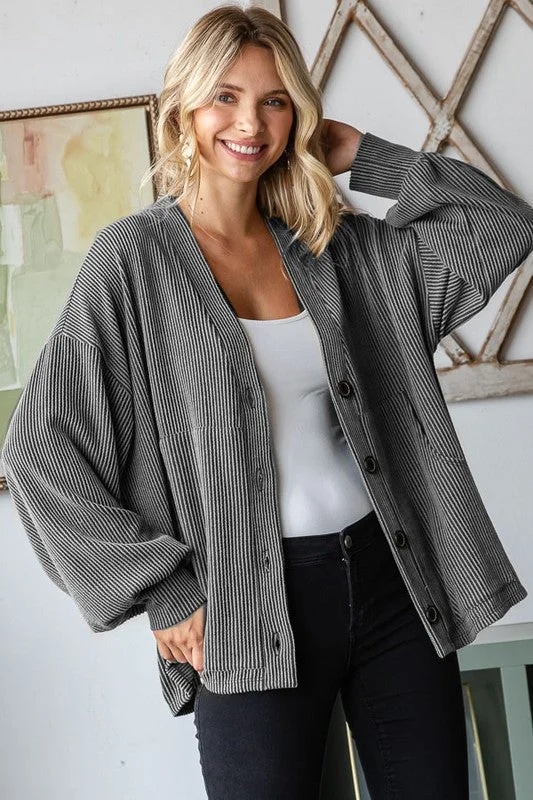 Calming Affects Charcoal Textured Cardigan Solid Print Embellished