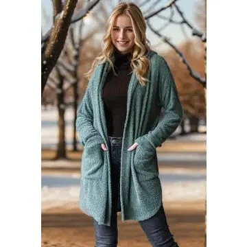 Dreaming Again Olive Hooded Open Cardigan Rayon Fabric Velvet Fabric Corduroy Fabric