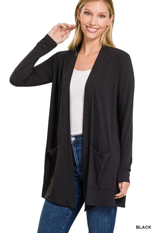 The Classic Staple Black Open Cardigan Terry Terry Cloth Terry Knit