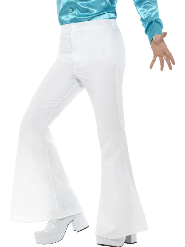 Men's White Flared Trousers 60s 70s Fancy Dress Hippy Flares Disco Costume Trousers Sale Discount