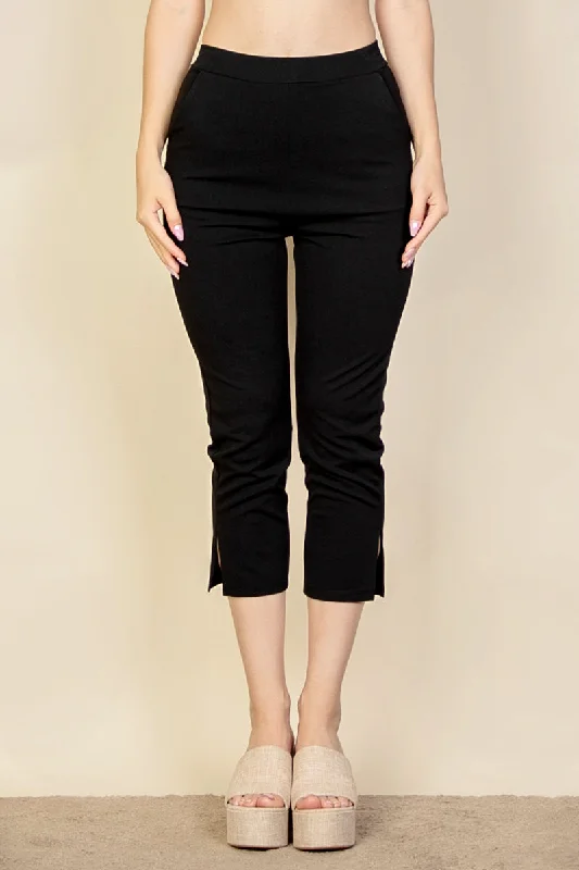 Cropped Pants with Slit Hem Formal Slim Pants