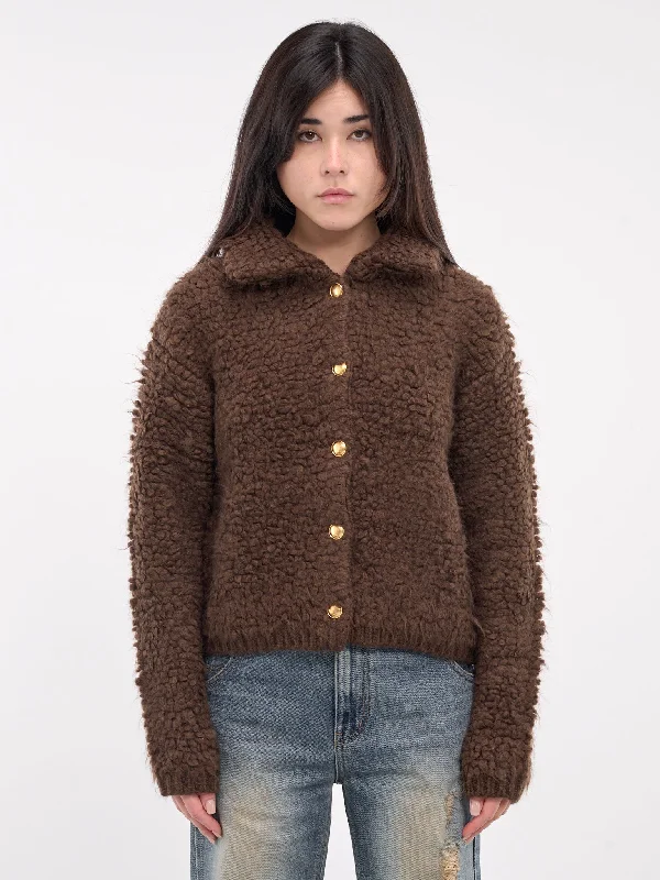 Boucle Cardigan (KC3-24-636-W-BROWN) Lightweight Heavyweight Midweight