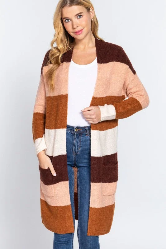 Catch Me Outside Long Stripe Pocket Cardigan Casual Formal Business