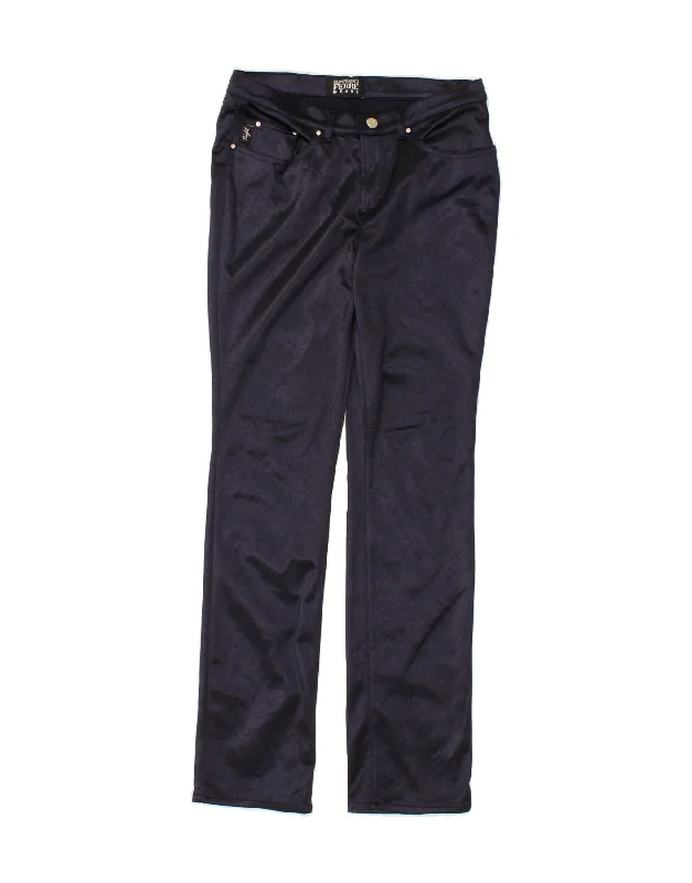 GIANFRANCO FERRE Womens Slim Casual Trousers W30 L32 Navy Blue Viscose Trousers Print Floral