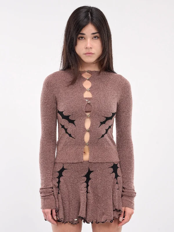 Thorn Intarsia Cardigan (KN11T-TEA-ROSE) Stretchy Elastic Breathable