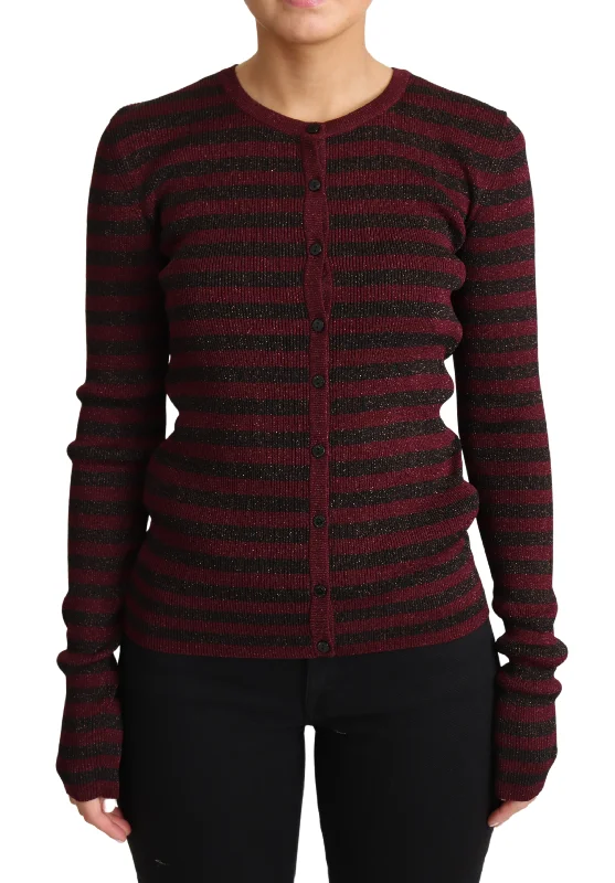 Dolce & Gabbana  Women's Striped Cardigan in Burgundy Mesh Cardigan Canvas Denim