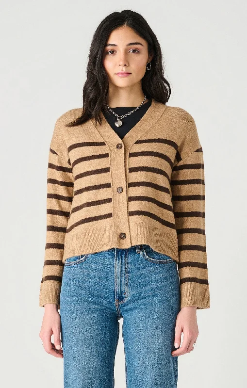 Top - Dex Stripe Buttoned Drop Shoulder Cardigan Spandex Rayon Corduroy