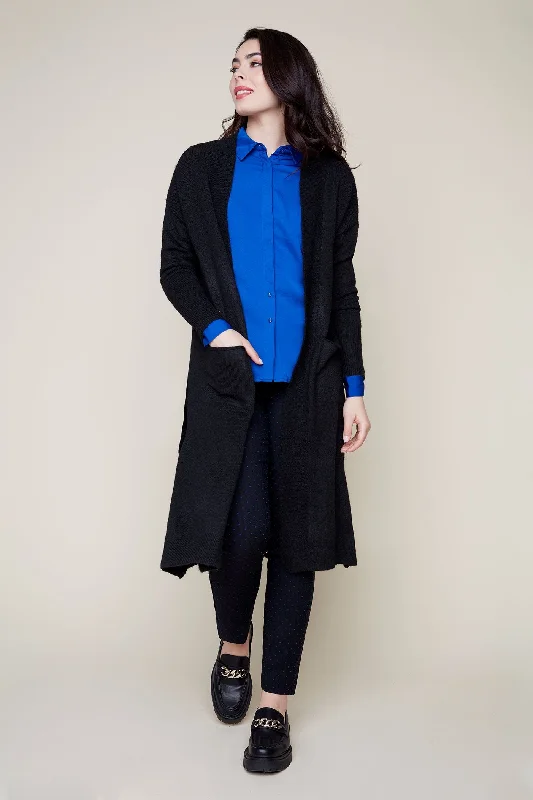 Renuar Long Cardigan Sweater R6903-4303-8302 Black Wool Fabric Cashmere Fabric Tweed Fabric