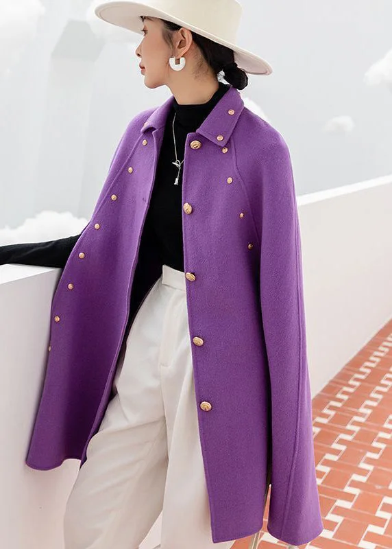 Classy Purple Oversized Rivet Cashmere Coats Cloak Sleeves Flowy Lightweight Kimono