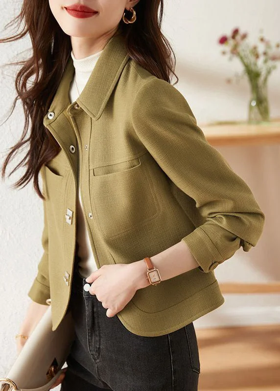 Elegant Green Peter Pan Collar Slim Fit Cotton Coats Fall Plaid Checkered Coat