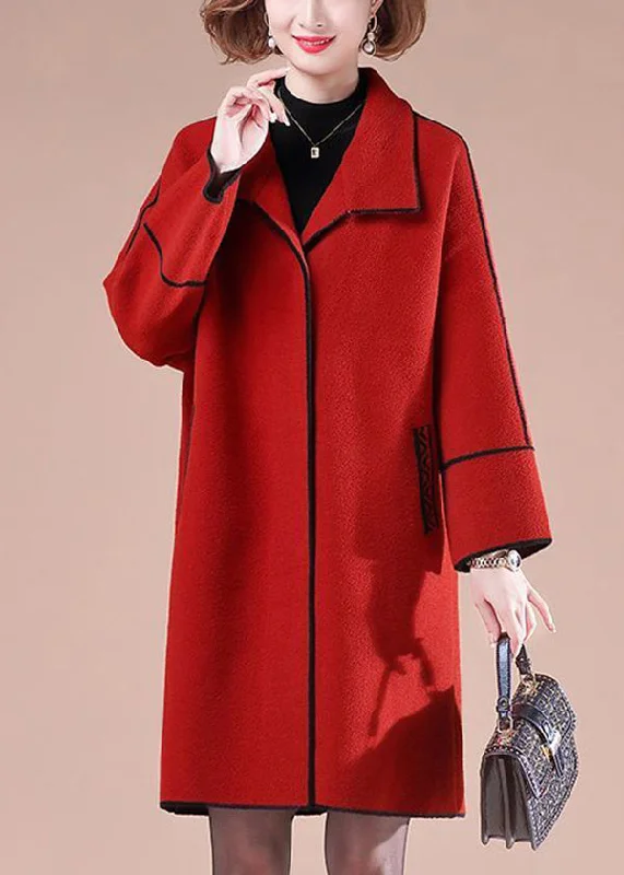 Elegant Red Oversized Patchwork Woolen Coats Winter Structured Wool Blazer