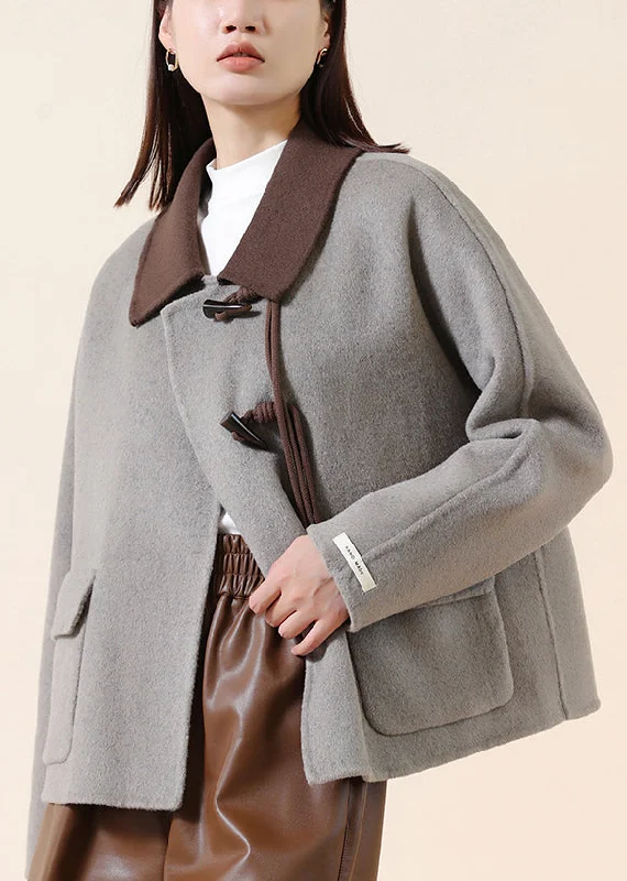 Fashion Grey Tasseled Patchwork Chinese Button Wool Coats Winter Reversible Quilted Jacket