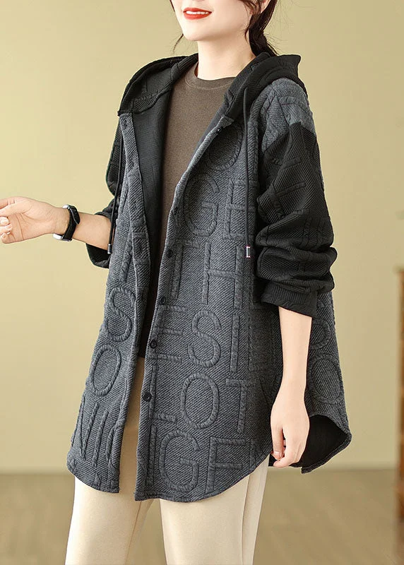 Handmade Grey Patchwork Hooded Coats Long Sleeve Elegant Cape Blazer