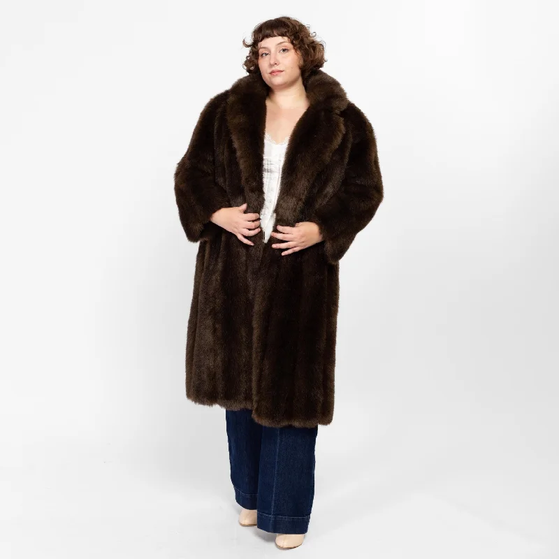 Med-Lrg 80s Brown Faux Fur Glam Coat Puff Sleeve Blazer