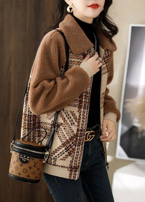 Plus Size Coffee Thick Patchwork Teddy Faux Fur Coats Winter Polished Tailored Coat