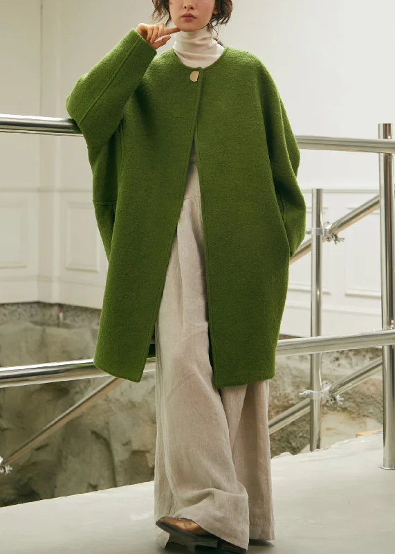 Plus Size Green Oversized Woolen Coat Winter Fur-Lined Aviator Coat