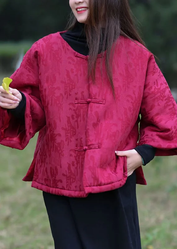 Rose Fine Cotton Filled Coats Oriental Button Jacquard Winter Velvet Evening Cape