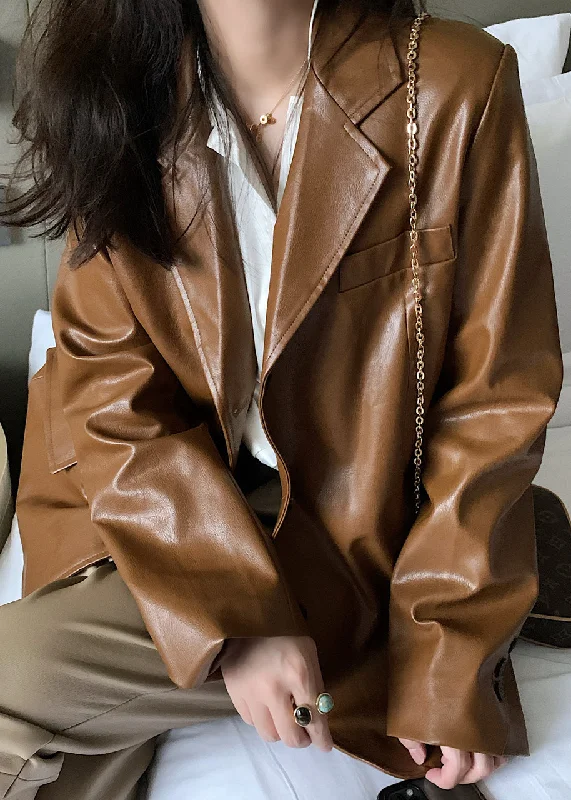 Unique Brown Peter Pan Collar Pockets Patchwork Faux Leather Coats Fall Suede Fringe Jacket