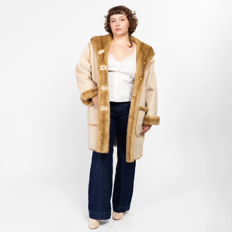 XL 90s Boho Reversible Faux Fur & Suede Coat Button-Up Cardigan Coat