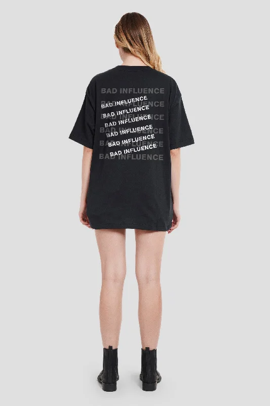 Bad Influence Black Oversized Fit T-Shirt Women Modern Contemporary Chic