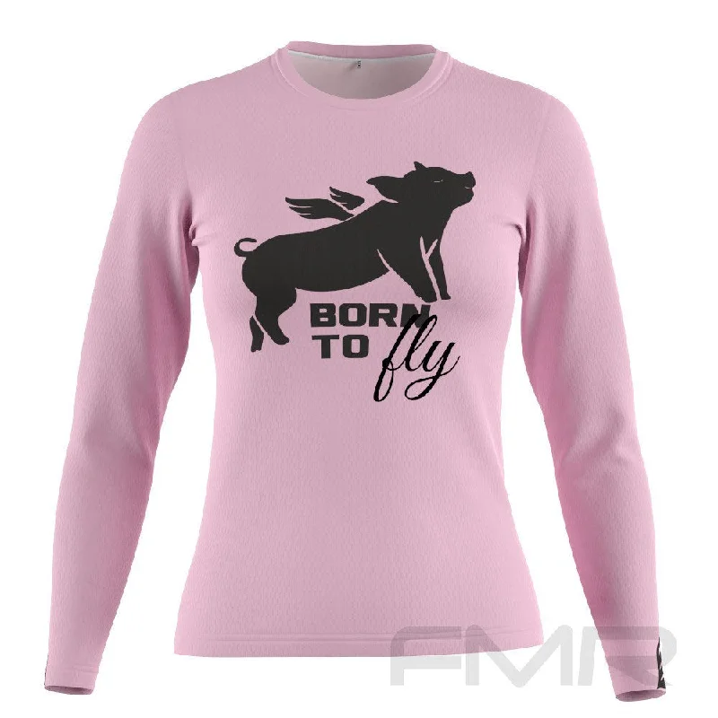 FMR Women's Flying Pig Long Sleeve Running Shirt Houndstooth Herringbone Solid