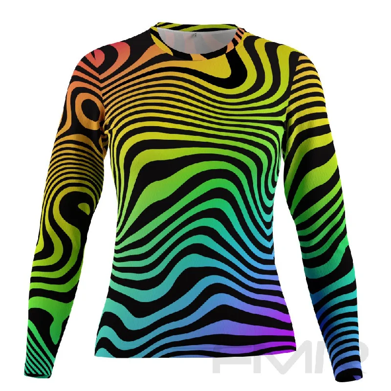 FMR Women's Rainbow Zebra Long Sleeve Running Shirt Anti-Pilling Machine Wash Handmade