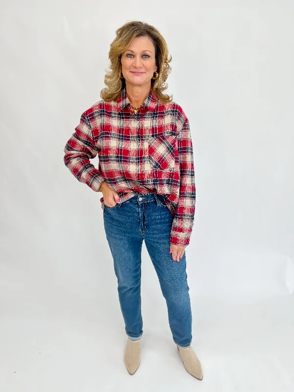 Freedom Plaid Shirt Spandex Blend Rayon Blend Denim Blend