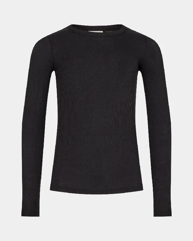 PETRICIASY T-SHIRT LONG SLEEVE - Black Satin Blend Silk Blend Wool Blend