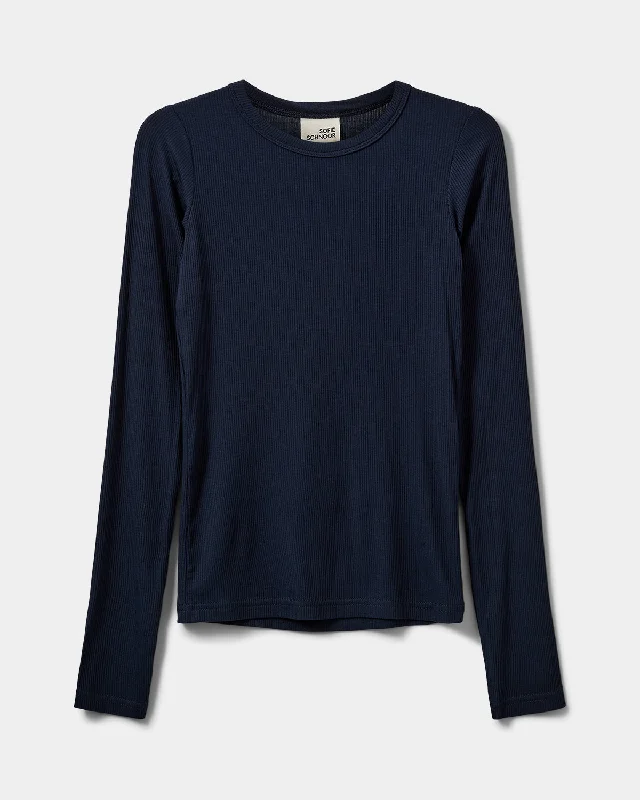 PETRICIASY T-SHIRT LONG SLEEVE - Navy Blue Zippered Buttoned Snapped