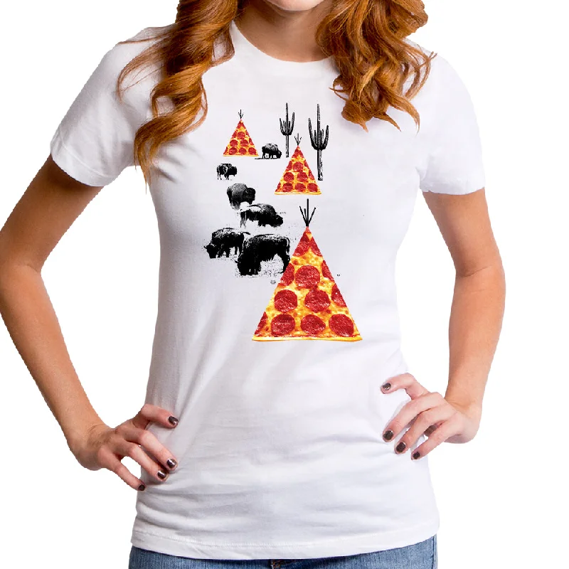 Tee Pizza Women's T-Shirt Collared T-Shirt Boat Neck A-Line